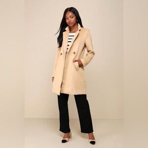 Lulus Harriet Long Double-Breasted Tan Coat
